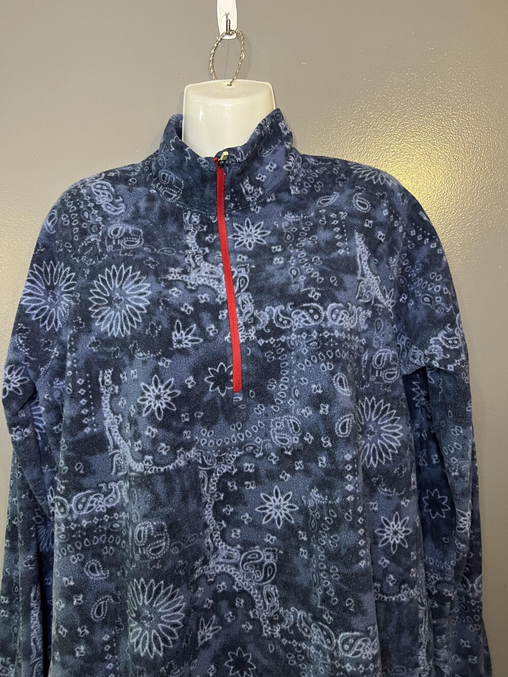 Eddie Bauer Fleece Pullover Womens Large Blue 1/4 Zip Paisley Floral Print